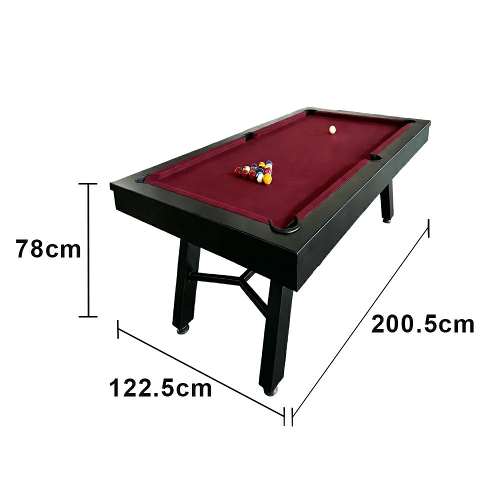 CUETIQ 7FT Outdoor Pool Table - Slanted Leg Design Metal Frame Waterproof Billiard Table for Backyard Patio Games - Black & Burgundy