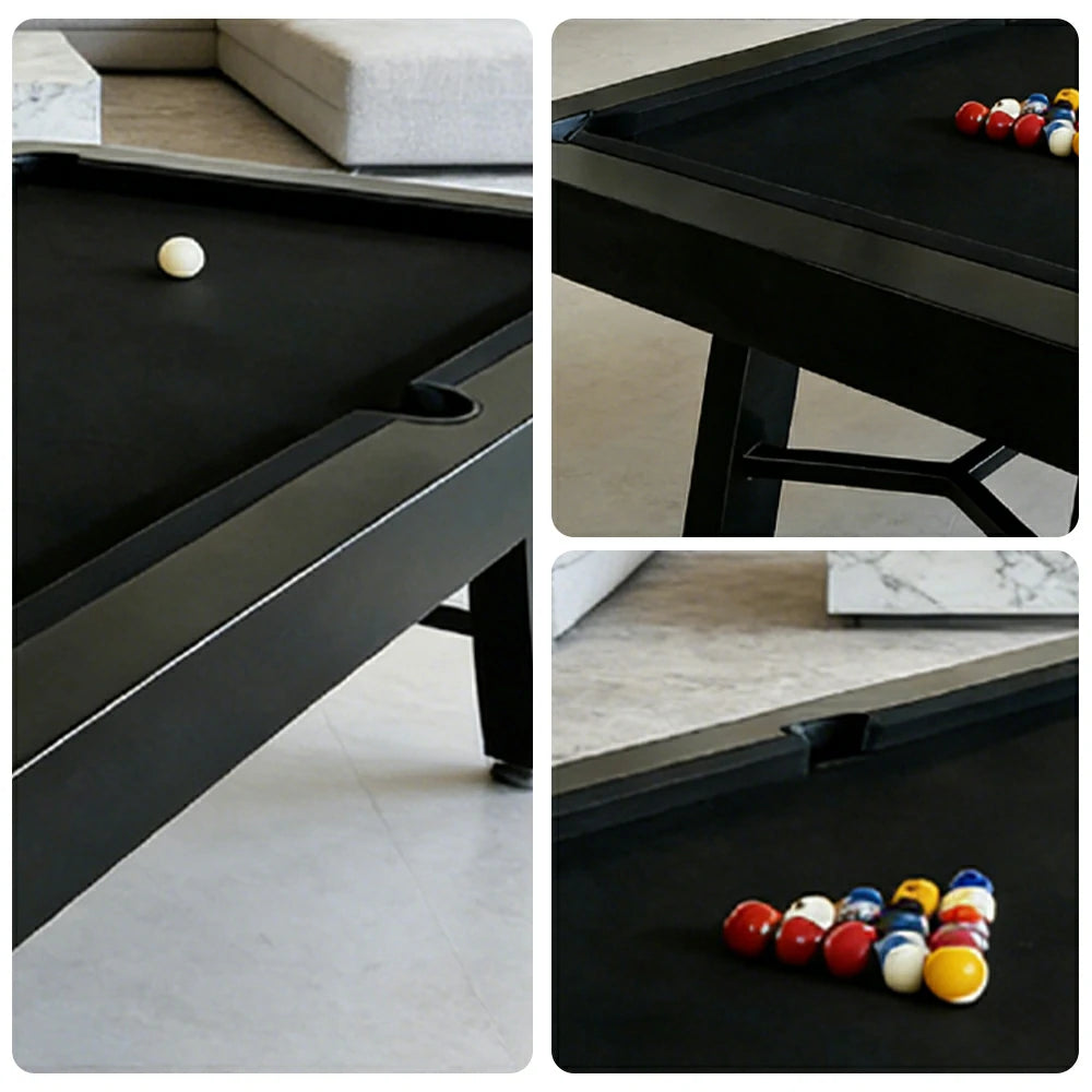 CUETIQ 7FT Outdoor Pool Table - Slanted Leg Design Metal Frame Waterproof Billiard Table for Backyard Patio Games - Black & Black