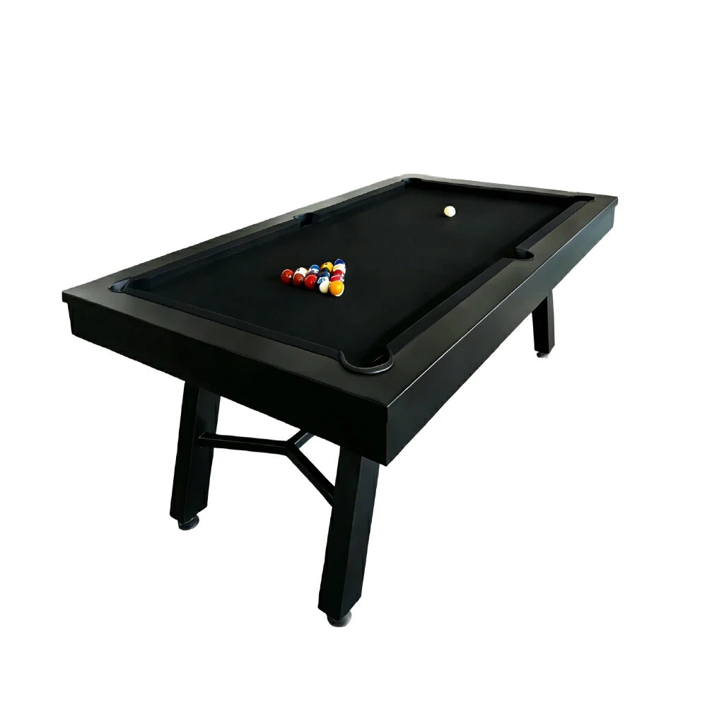 CUETIQ 7FT Outdoor Pool Table - Slanted Leg Design Metal Frame Waterproof Billiard Table for Backyard Patio Games - Black & Black