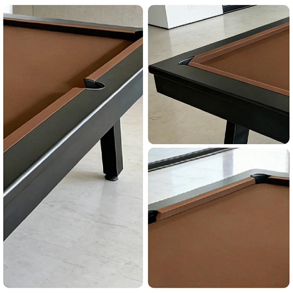 CUETIQ 7FT Outdoor Pool Table - Slanted Leg Design Metal Frame Waterproof Billiard Table for Backyard Patio Games - Black & Brown