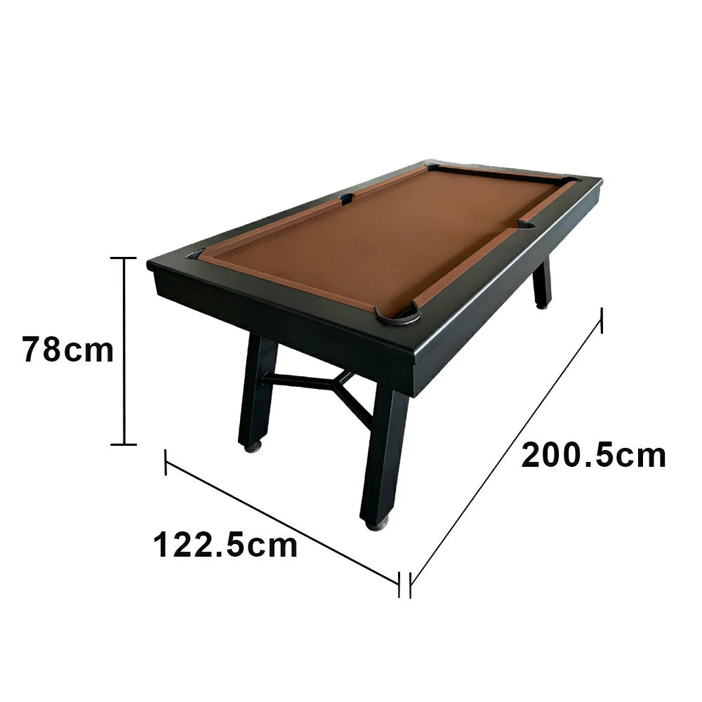 CUETIQ 7FT Outdoor Pool Table - Slanted Leg Design Metal Frame Waterproof Billiard Table for Backyard Patio Games - Black & Brown