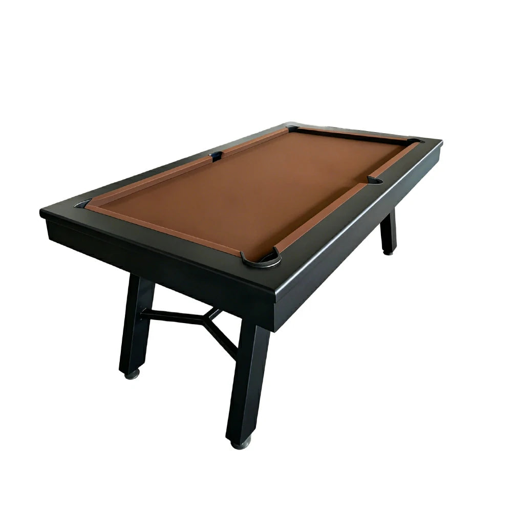CUETIQ 7FT Outdoor Pool Table - Slanted Leg Design Metal Frame Waterproof Billiard Table for Backyard Patio Games - Black & Brown