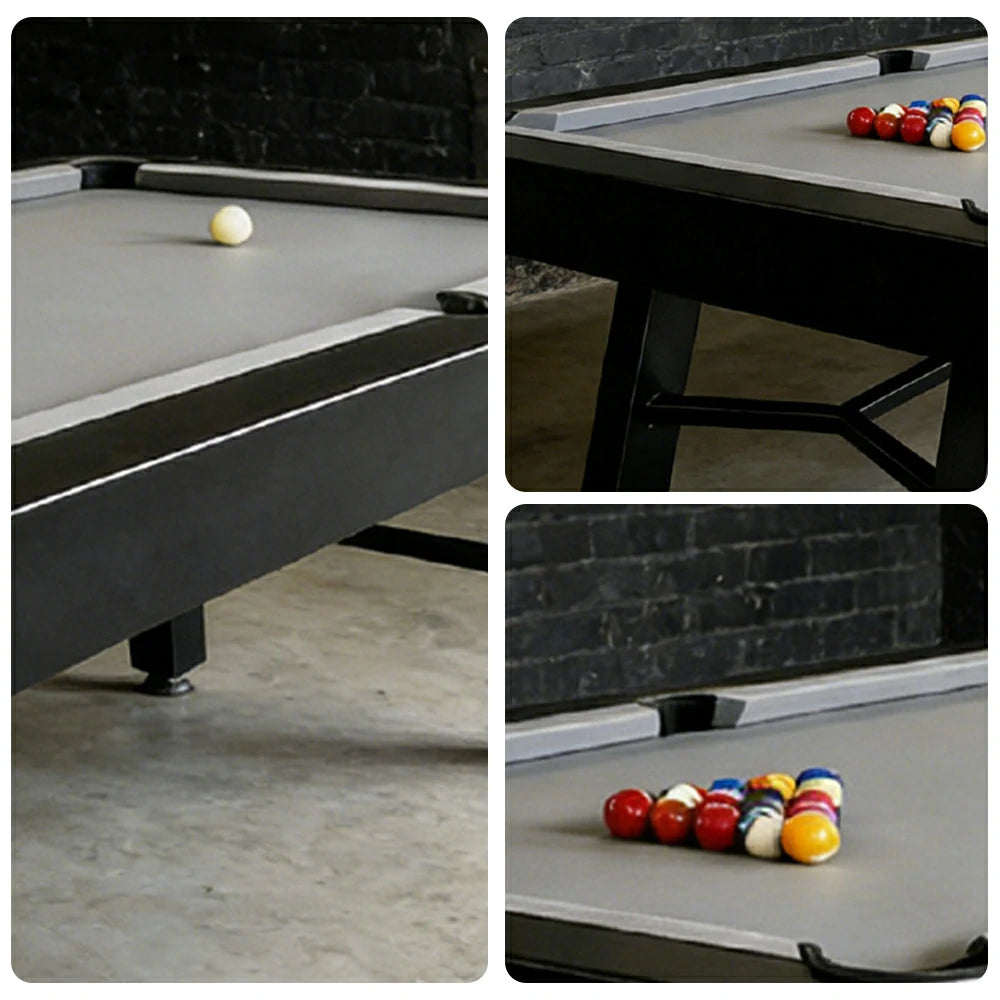 CUETIQ 7FT Outdoor Pool Table - Slanted Leg Design Metal Frame Waterproof Billiard Table for Backyard Patio Games - Black & Grey