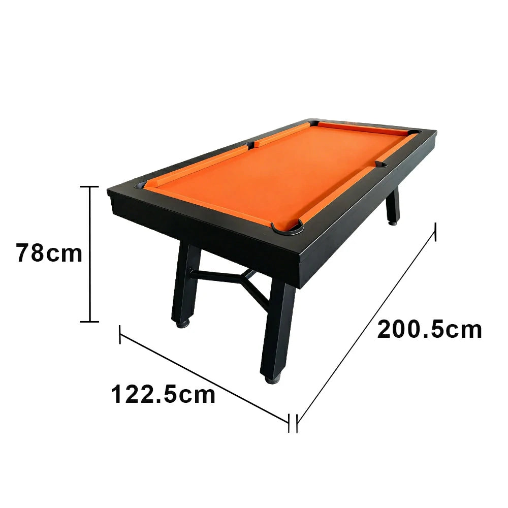 CUETIQ 7FT Outdoor Pool Table - Slanted Leg Design Metal Frame Waterproof Billiard Table for Backyard Patio Games - Black & Orange
