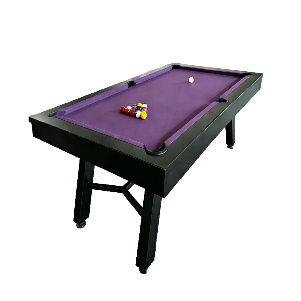 CUETIQ 7FT Outdoor Pool Table - Slanted Leg Design Metal Frame Waterproof Billiard Table for Backyard Patio Games - Black & Purple