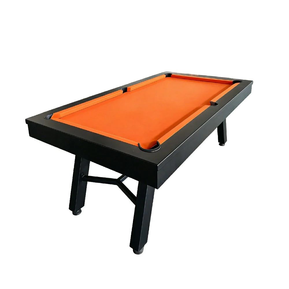 CUETIQ 7FT Outdoor Pool Table - Slanted Leg Design Metal Frame Waterproof Billiard Table for Backyard Patio Games - Black & Orange