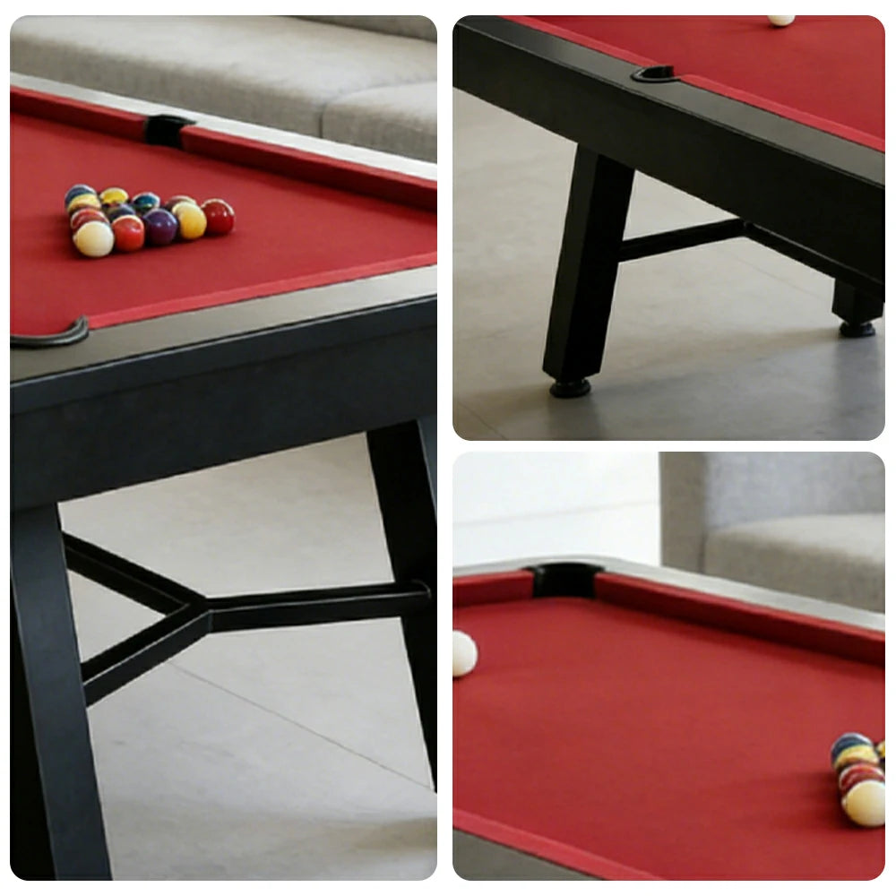CUETIQ 7FT Outdoor Pool Table - Slanted Leg Design Metal Frame Waterproof Billiard Table for Backyard Patio Games - Black & Red