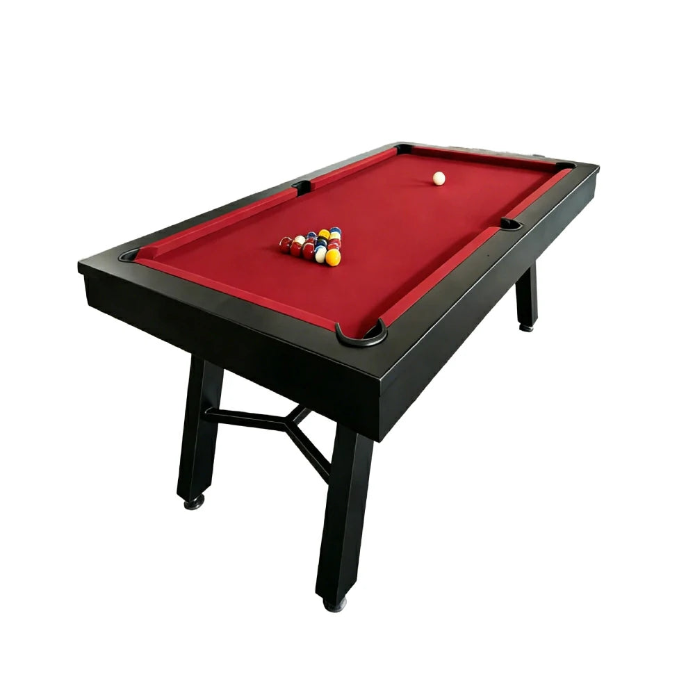 CUETIQ 7FT Outdoor Pool Table - Slanted Leg Design Metal Frame Waterproof Billiard Table for Backyard Patio Games - Black & Red