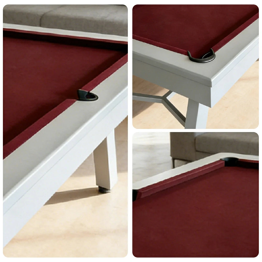 CUETIQ 7FT Outdoor Pool Table - Slanted Leg Design Metal Frame Waterproof Billiard Table for Backyard Patio Games - Grey & Burgundy