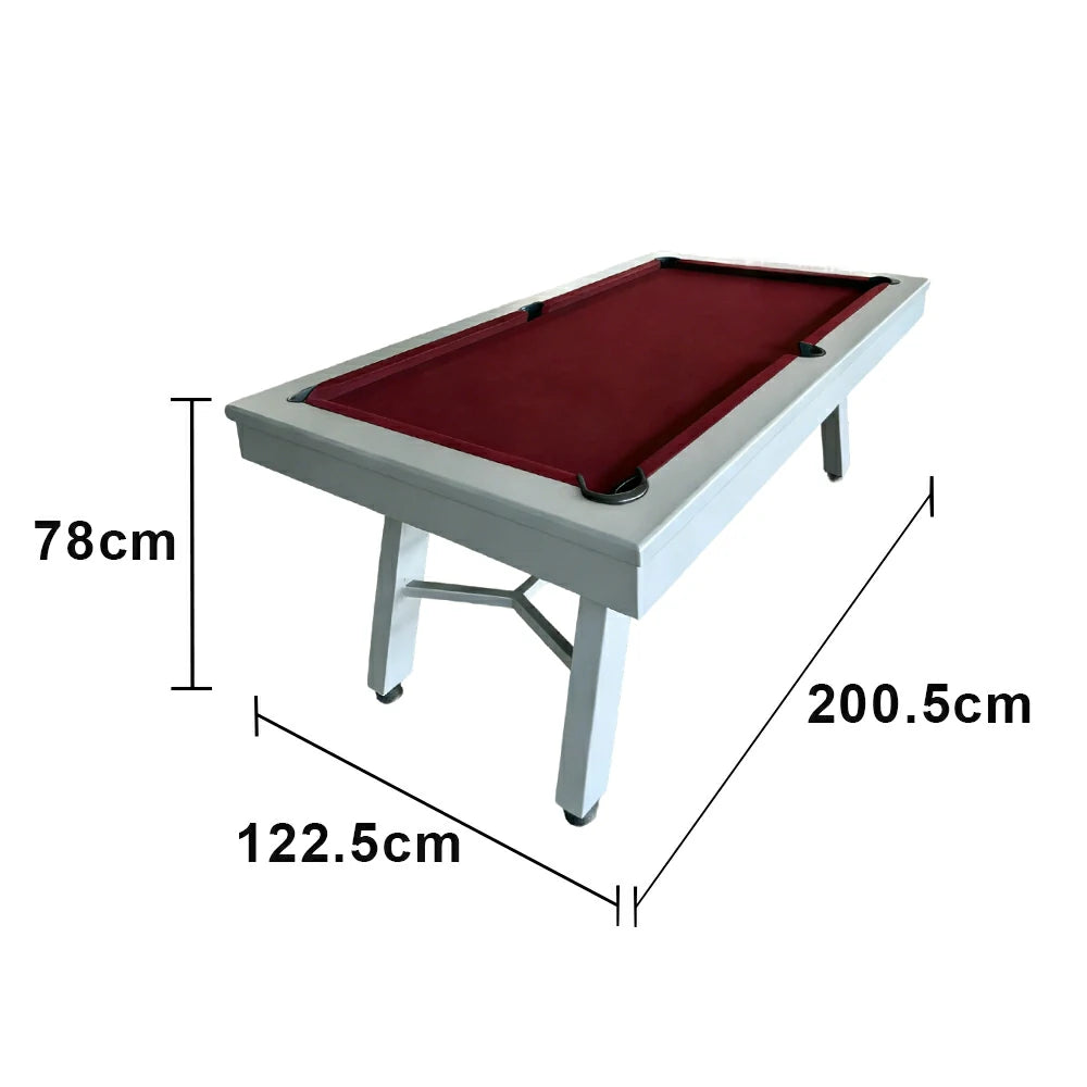 CUETIQ 7FT Outdoor Pool Table - Slanted Leg Design Metal Frame Waterproof Billiard Table for Backyard Patio Games - Grey & Burgundy