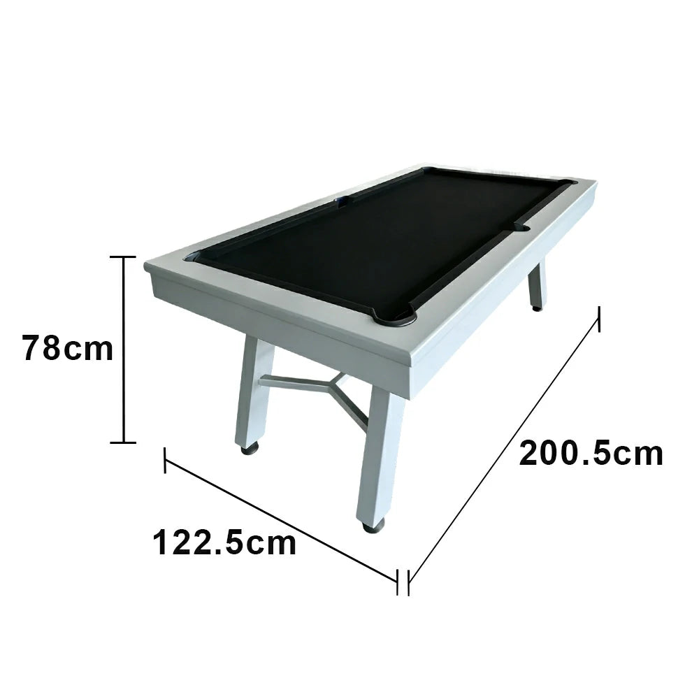 CUETIQ 7FT Outdoor Pool Table - Slanted Leg Design Metal Frame Waterproof Billiard Table for Backyard Patio Games - Grey & Black