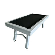 CUETIQ 7FT Outdoor Pool Table - Slanted Leg Design Metal Frame Waterproof Billiard Table for Backyard Patio Games - Grey & Black