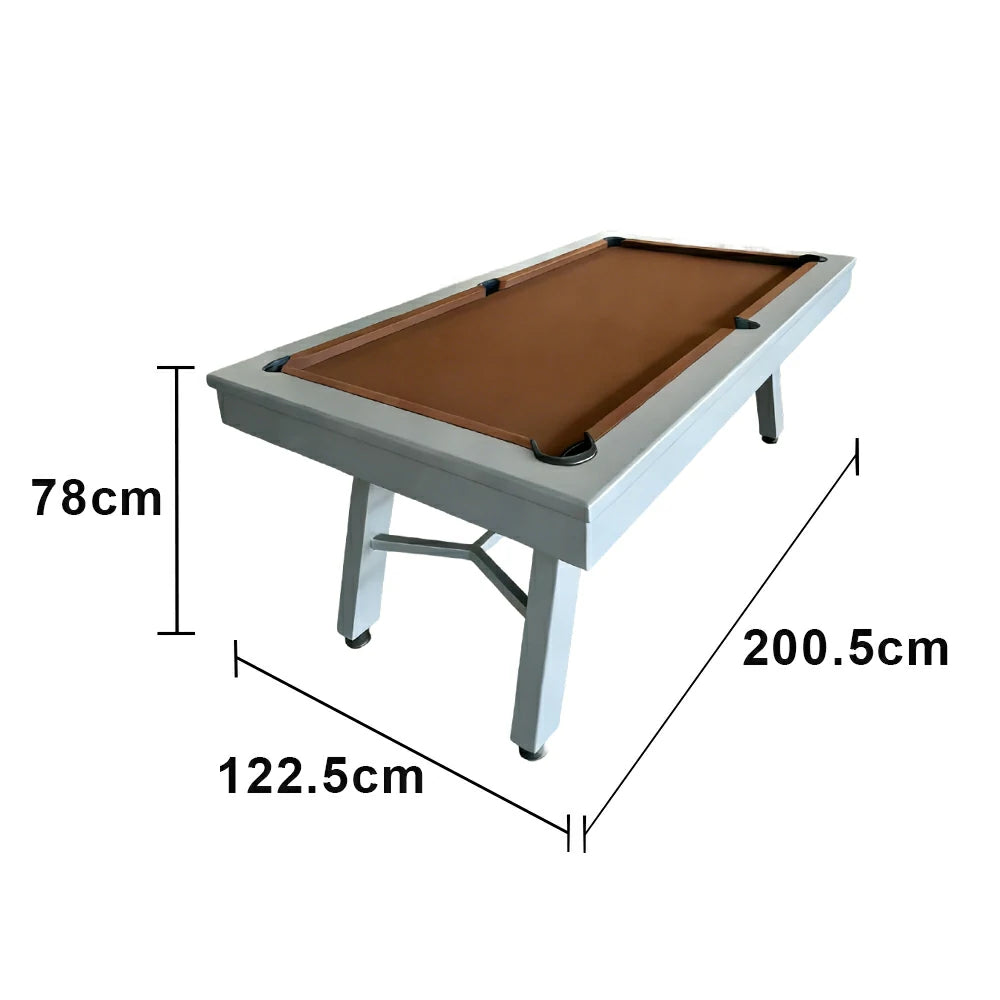 CUETIQ 7FT Outdoor Pool Table - Slanted Leg Design Metal Frame Waterproof Billiard Table for Backyard Patio Games - Grey & Brown