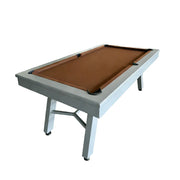 CUETIQ 7FT Outdoor Pool Table - Slanted Leg Design Metal Frame Waterproof Billiard Table for Backyard Patio Games - Grey & Brown