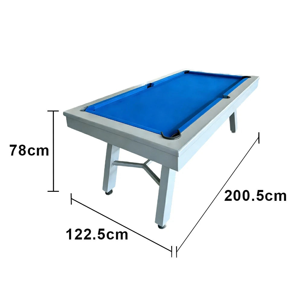 CUETIQ 7FT Outdoor Pool Table - Slanted Leg Design Metal Frame Waterproof Billiard Table for Backyard Patio Games - Grey & Blue