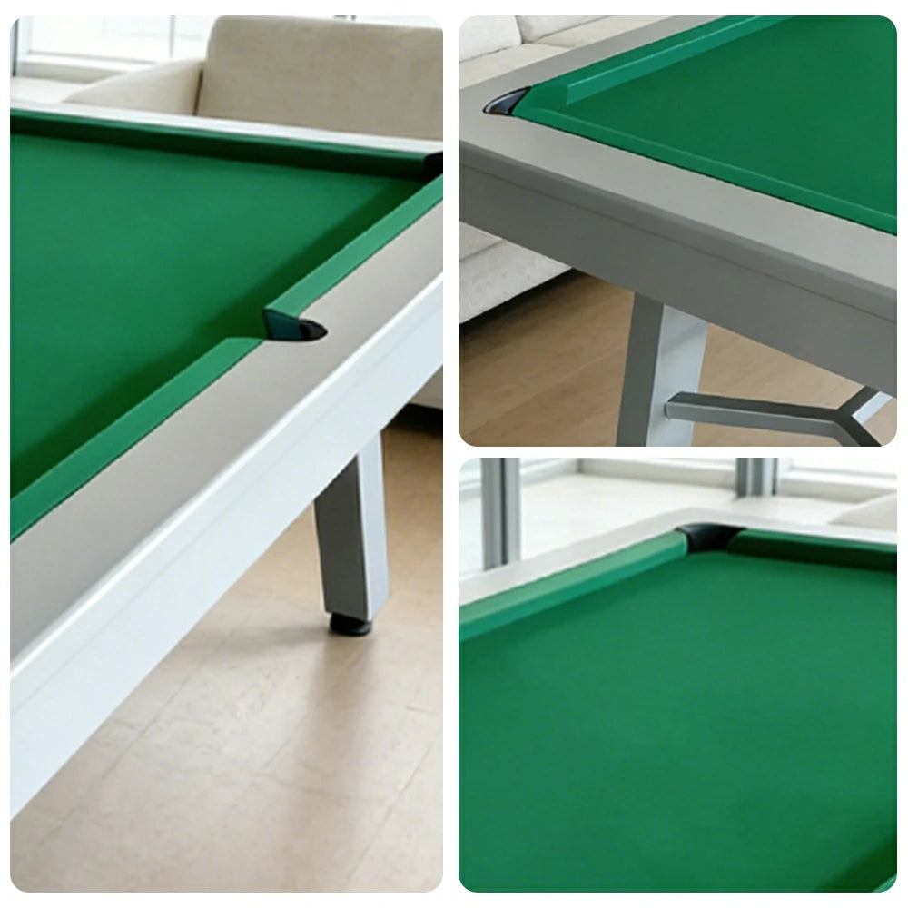 CUETIQ 7FT Outdoor Pool Table - Slanted Leg Design Metal Frame Waterproof Billiard Table for Backyard Patio Games - Grey & Green