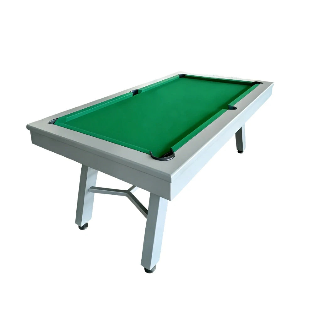 CUETIQ 7FT Outdoor Pool Table - Slanted Leg Design Metal Frame Waterproof Billiard Table for Backyard Patio Games - Grey & Green