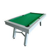 CUETIQ 7FT Outdoor Pool Table - Slanted Leg Design Metal Frame Waterproof Billiard Table for Backyard Patio Games - Grey & Green