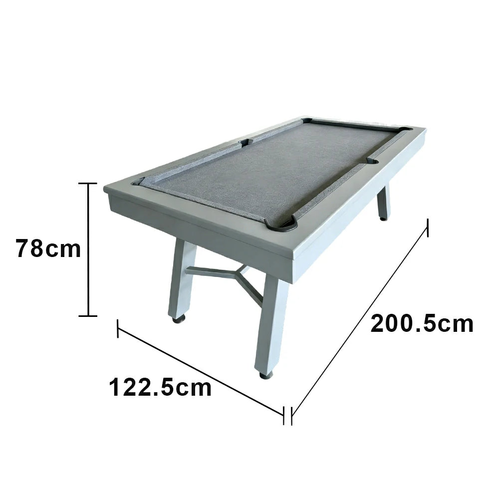 CUETIQ 7FT Outdoor Pool Table - Slanted Leg Design Metal Frame Waterproof Billiard Table for Backyard Patio Games - Grey & Grey