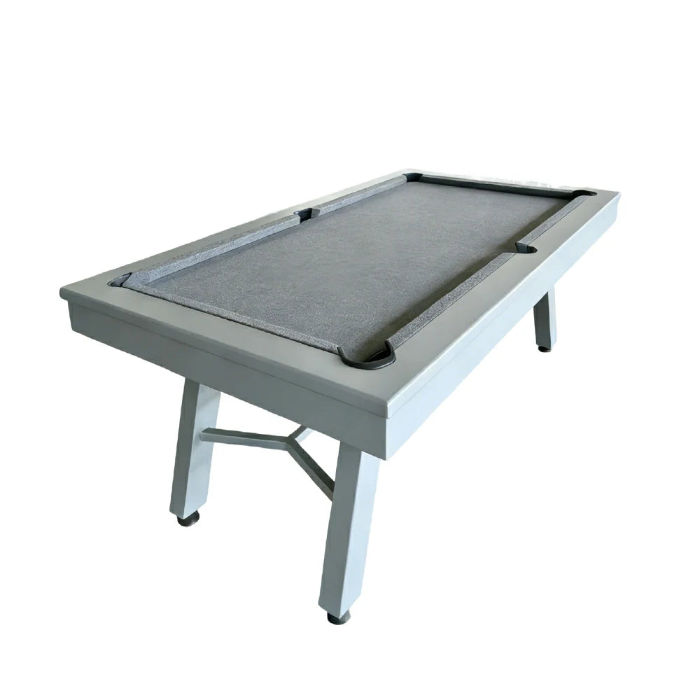 CUETIQ 7FT Outdoor Pool Table - Slanted Leg Design Metal Frame Waterproof Billiard Table for Backyard Patio Games - Grey & Grey