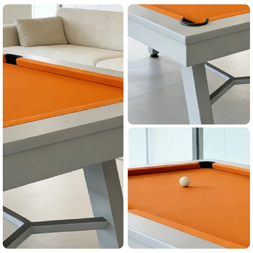 CUETIQ 7FT Outdoor Pool Table - Slanted Leg Design Metal Frame Waterproof Billiard Table for Backyard Patio Games - Grey & Orange