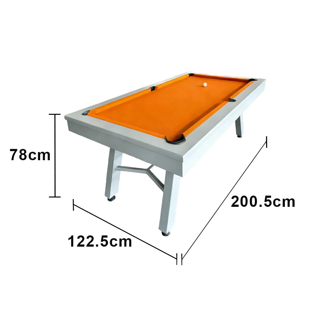 CUETIQ 7FT Outdoor Pool Table - Slanted Leg Design Metal Frame Waterproof Billiard Table for Backyard Patio Games - Grey & Orange