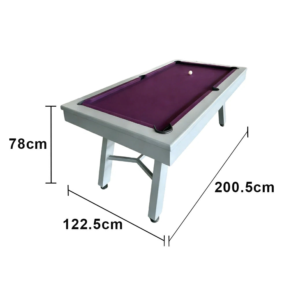 CUETIQ 7FT Outdoor Pool Table - Slanted Leg Design Metal Frame Waterproof Billiard Table for Backyard Patio Games - Grey & Purple