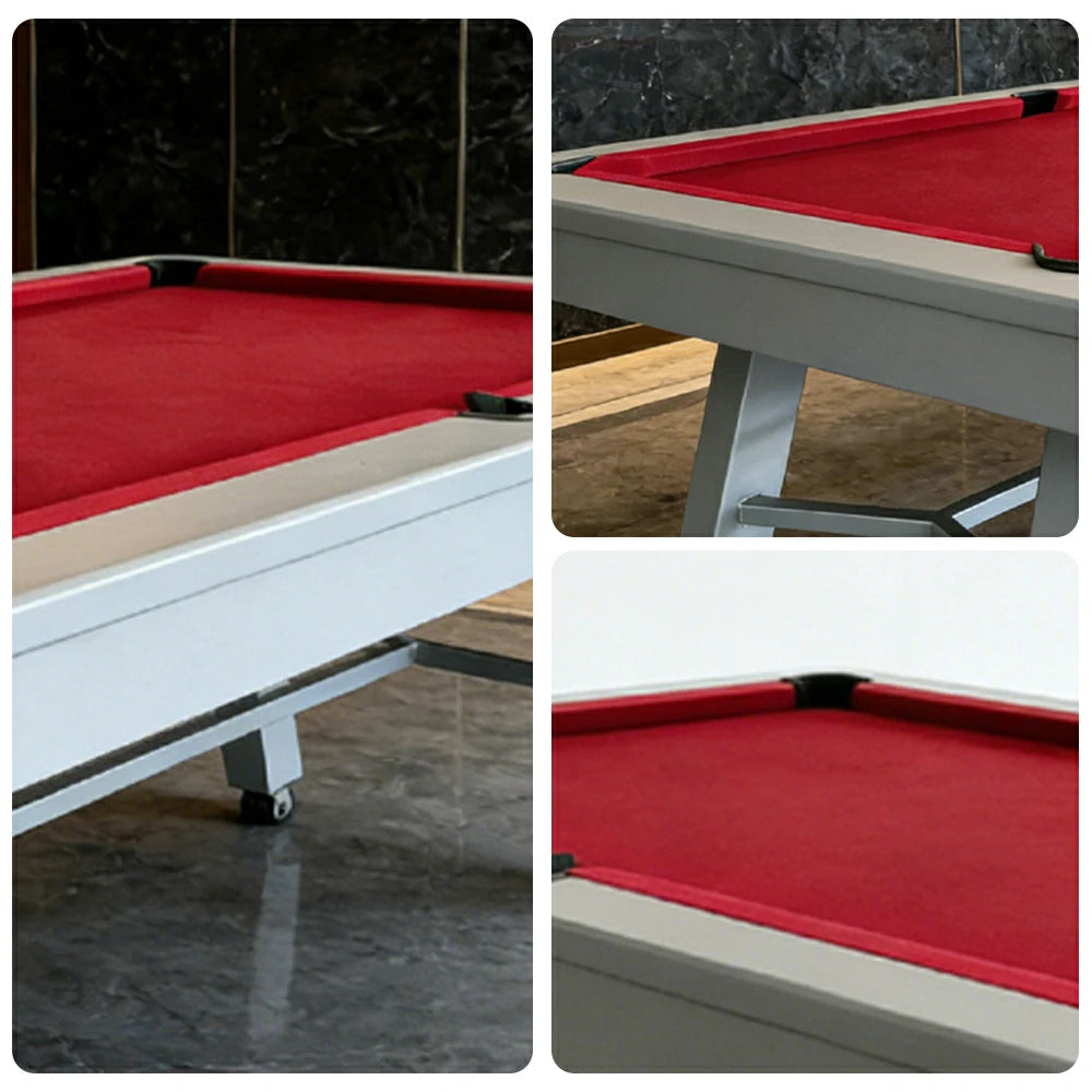 CUETIQ 7FT Outdoor Pool Table - Slanted Leg Design Metal Frame Waterproof Billiard Table for Backyard Patio Games - Grey & Red