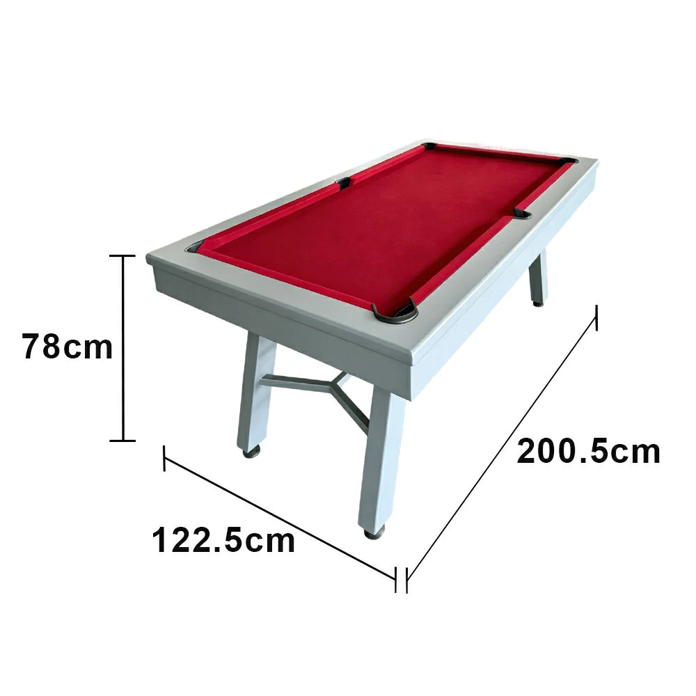 CUETIQ 7FT Outdoor Pool Table - Slanted Leg Design Metal Frame Waterproof Billiard Table for Backyard Patio Games - Grey & Red