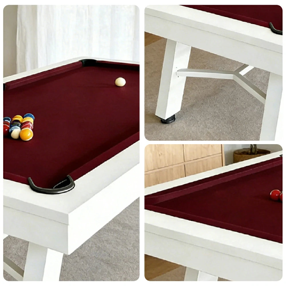 CUETIQ 7FT Outdoor Pool Table - Slanted Leg Design Metal Frame Waterproof Billiard Table for Backyard Patio Games - White & Burgundy