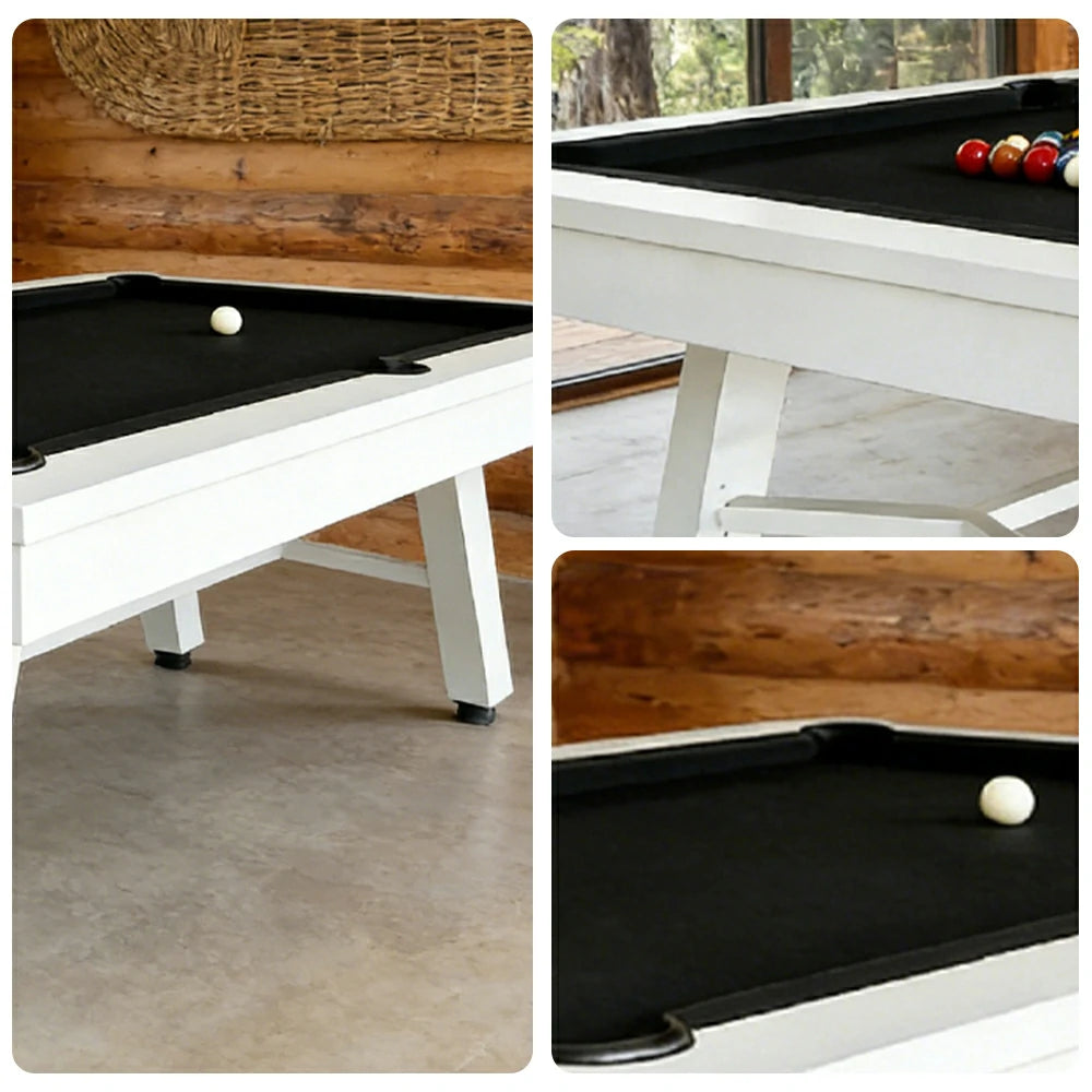 CUETIQ 7FT Outdoor Pool Table - Slanted Leg Design Metal Frame Waterproof Billiard Table for Backyard Patio Games - White & Black