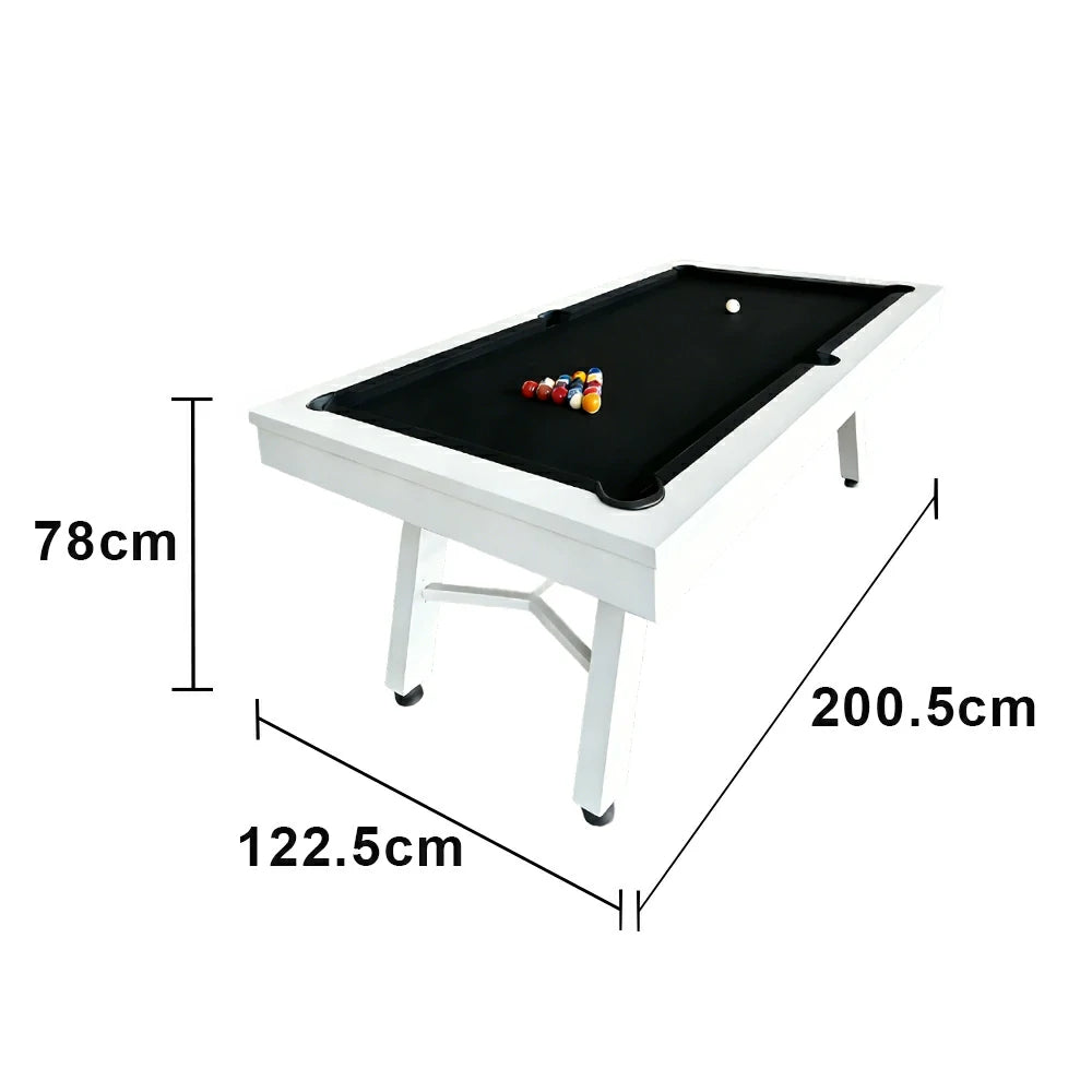 CUETIQ 7FT Outdoor Pool Table - Slanted Leg Design Metal Frame Waterproof Billiard Table for Backyard Patio Games - White & Black