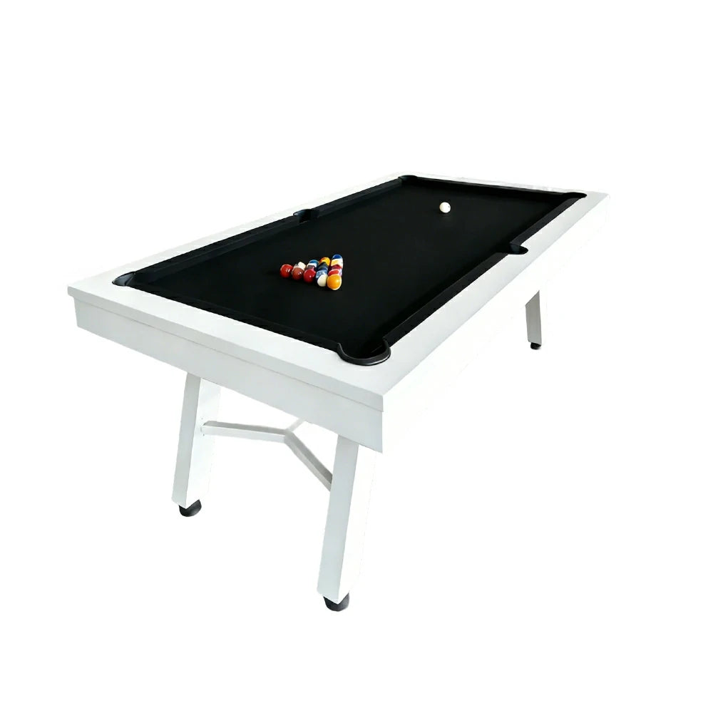 CUETIQ 7FT Outdoor Pool Table - Slanted Leg Design Metal Frame Waterproof Billiard Table for Backyard Patio Games - White & Black