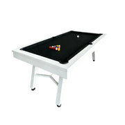 CUETIQ 7FT Outdoor Pool Table - Slanted Leg Design Metal Frame Waterproof Billiard Table for Backyard Patio Games - White & Black