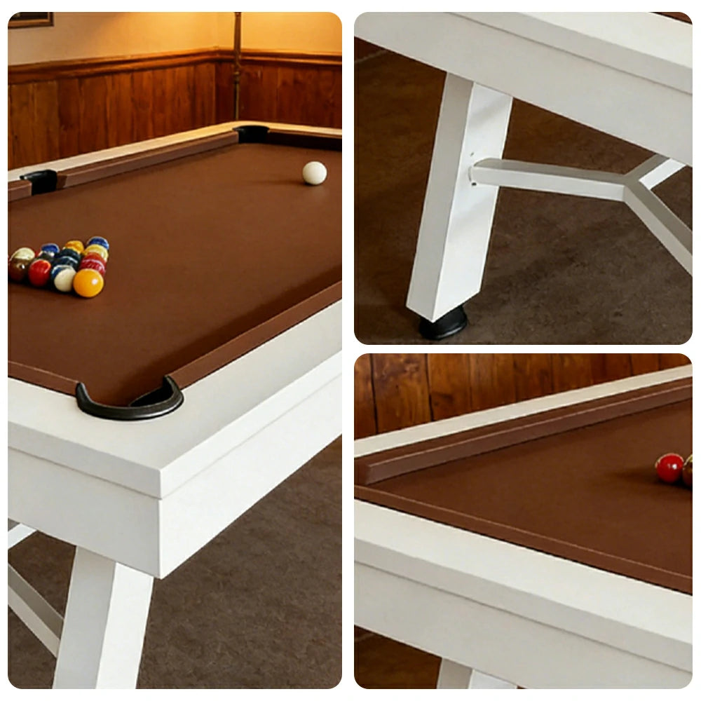 CUETIQ 7FT Outdoor Pool Table - Slanted Leg Design Metal Frame Waterproof Billiard Table for Backyard Patio Games - White & Brown