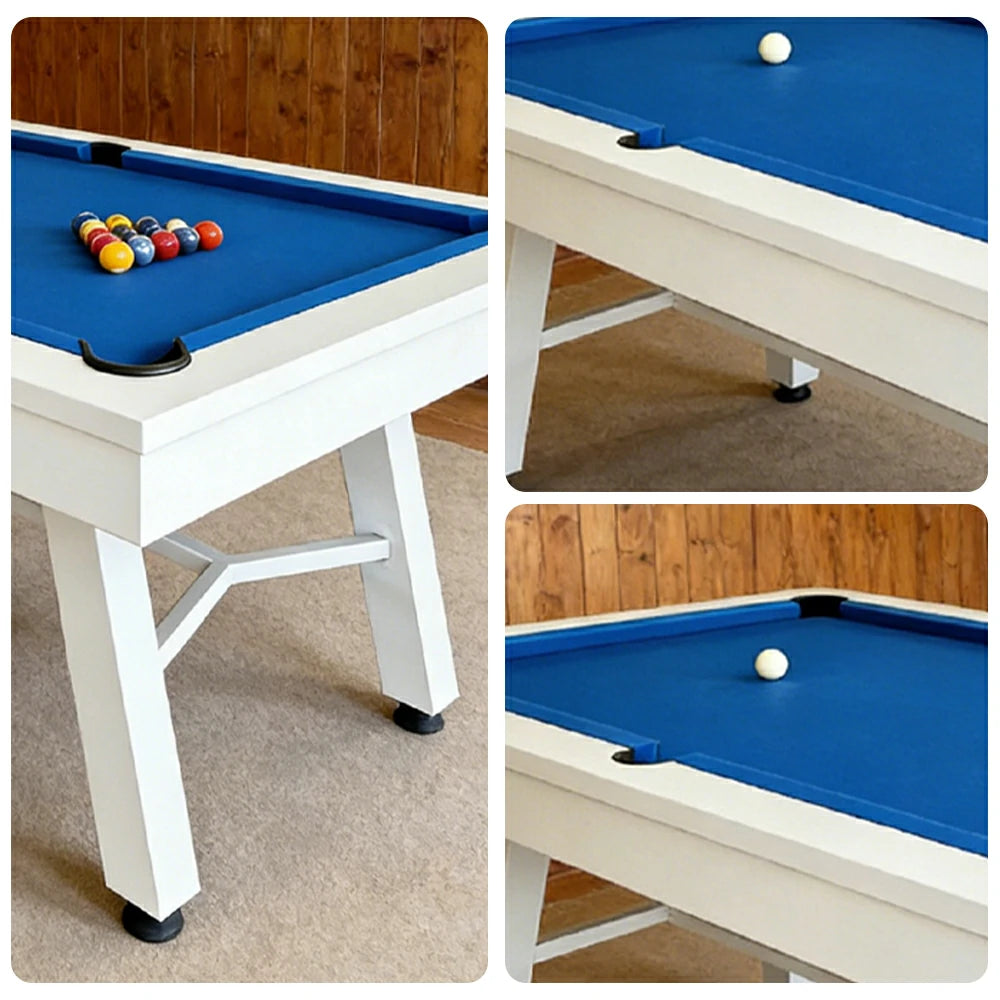 CUETIQ 7FT Outdoor Pool Table - Slanted Leg Design Metal Frame Waterproof Billiard Table for Backyard Patio Games - White & Blue
