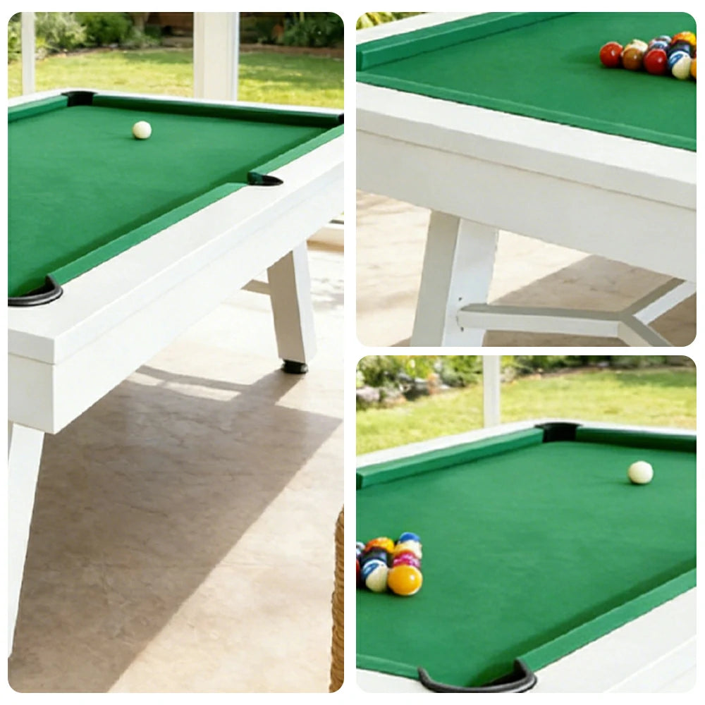 CUETIQ 7FT Outdoor Pool Table - Slanted Leg Design Metal Frame Waterproof Billiard Table for Backyard Patio Games - White & Green