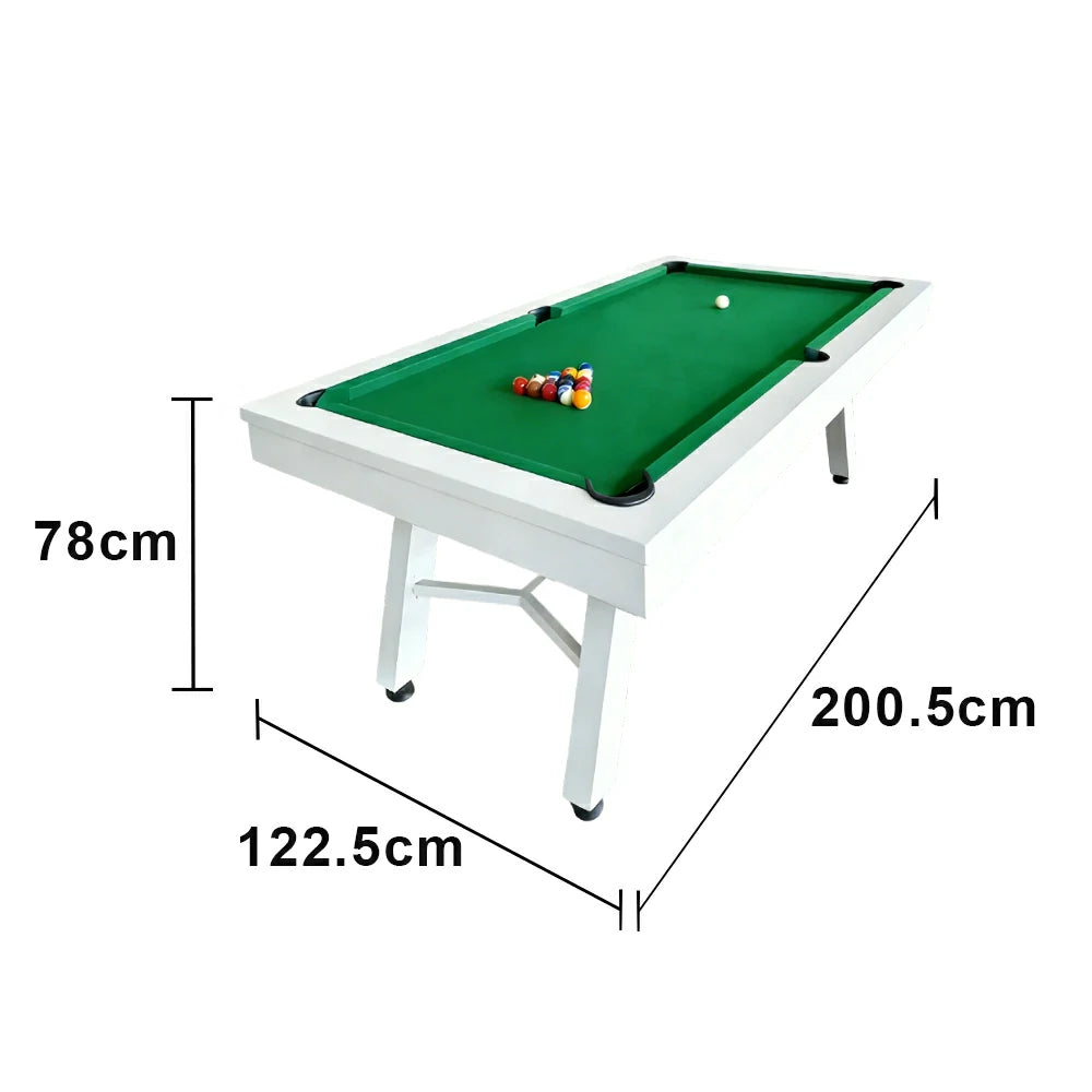 CUETIQ 7FT Outdoor Pool Table - Slanted Leg Design Metal Frame Waterproof Billiard Table for Backyard Patio Games - White & Green