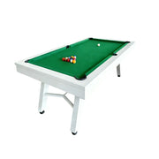 CUETIQ 7FT Outdoor Pool Table - Slanted Leg Design Metal Frame Waterproof Billiard Table for Backyard Patio Games - White & Green