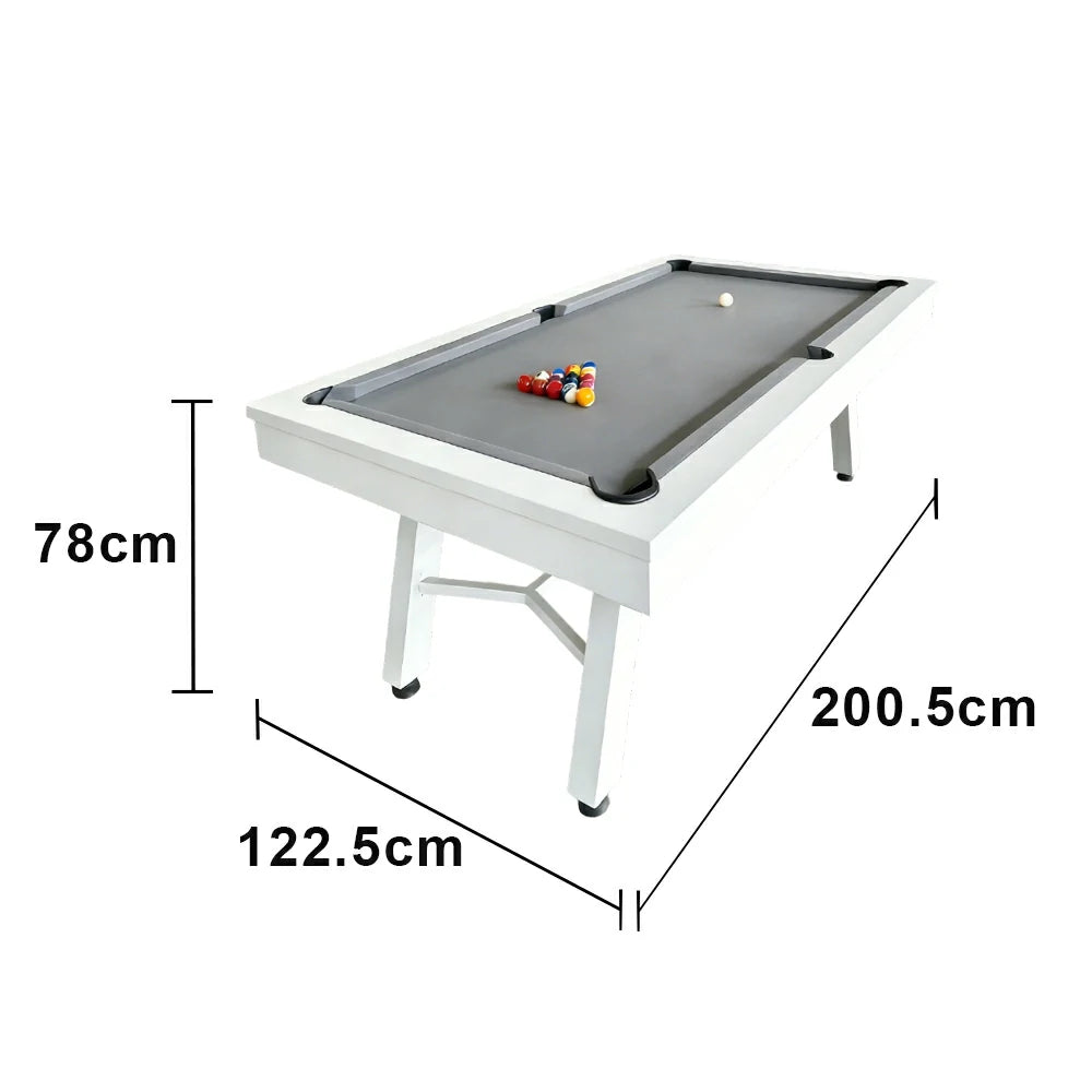 CUETIQ 7FT Outdoor Pool Table - Slanted Leg Design Metal Frame Waterproof Billiard Table for Backyard Patio Games - White & Grey