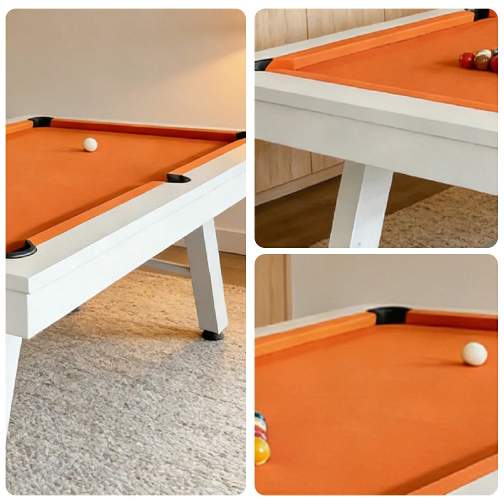 CUETIQ 7FT Outdoor Pool Table - Slanted Leg Design Metal Frame Waterproof Billiard Table for Backyard Patio Games - White & Orange