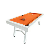 CUETIQ 7FT Outdoor Pool Table - Slanted Leg Design Metal Frame Waterproof Billiard Table for Backyard Patio Games - White & Orange