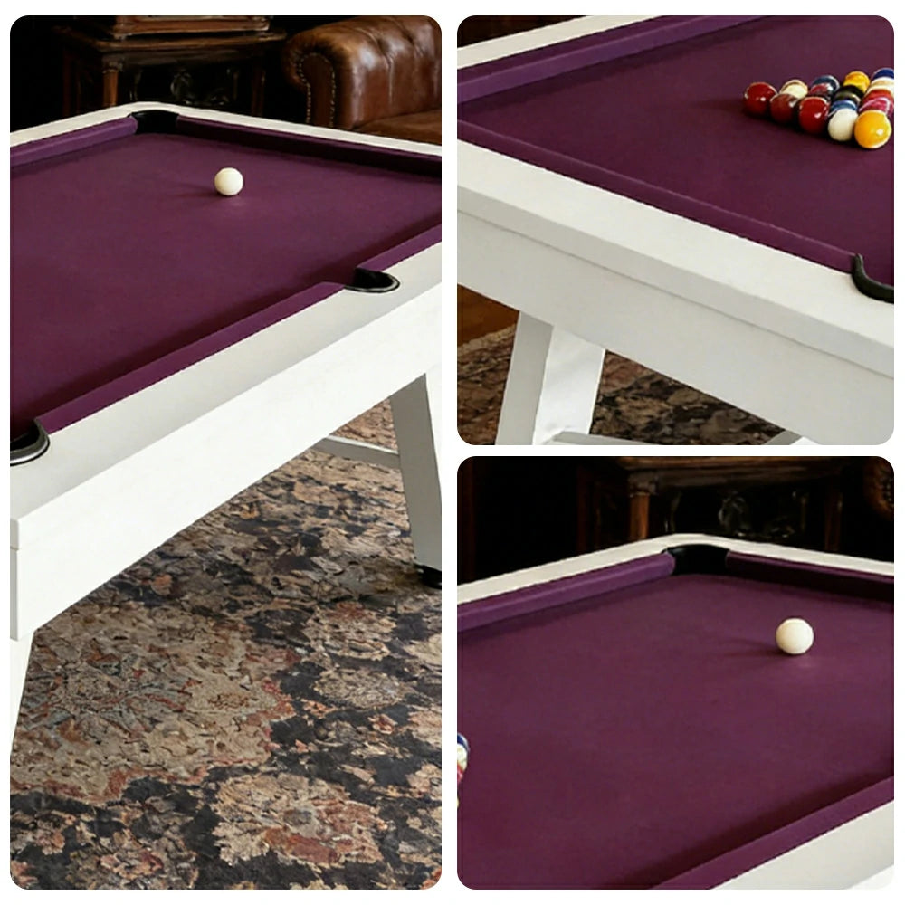 CUETIQ 7FT Outdoor Pool Table - Slanted Leg Design Metal Frame Waterproof Billiard Table for Backyard Patio Games - White & Purple