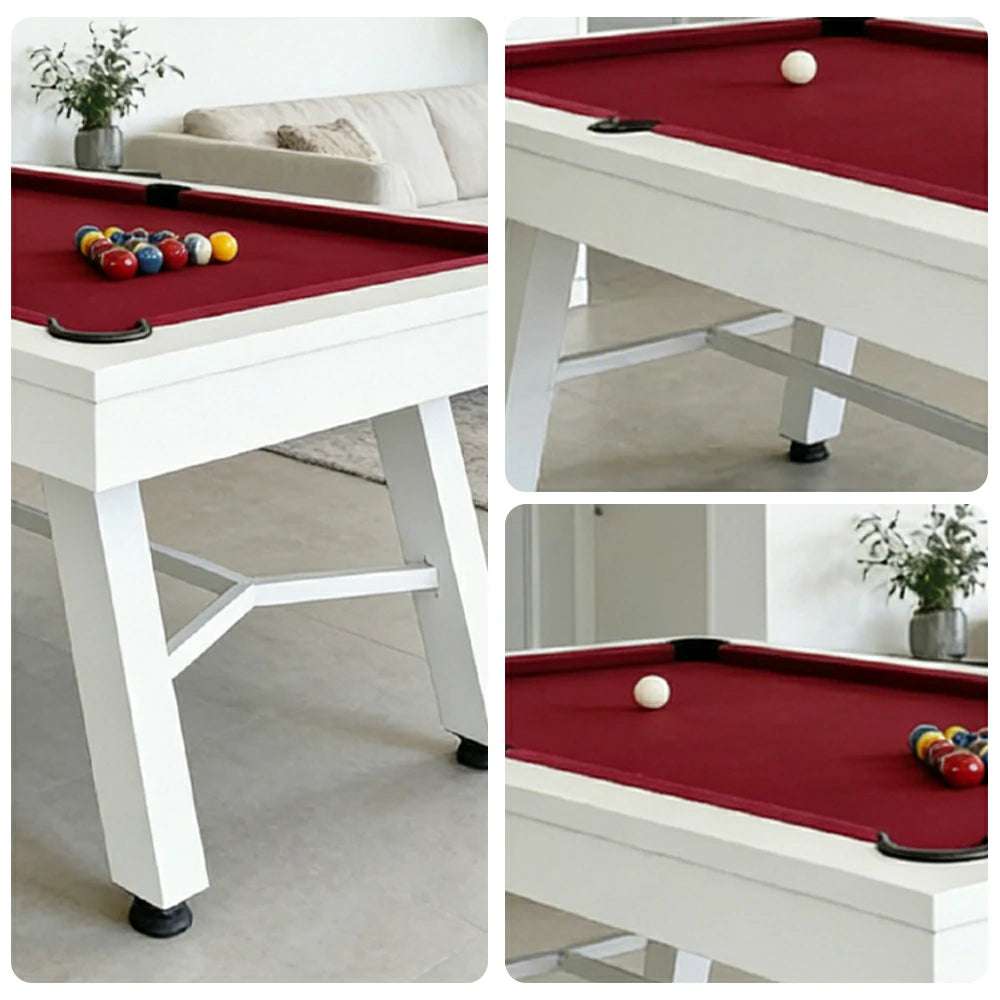 CUETIQ 7FT Outdoor Pool Table - Slanted Leg Design Metal Frame Waterproof Billiard Table for Backyard Patio Games - White & Red