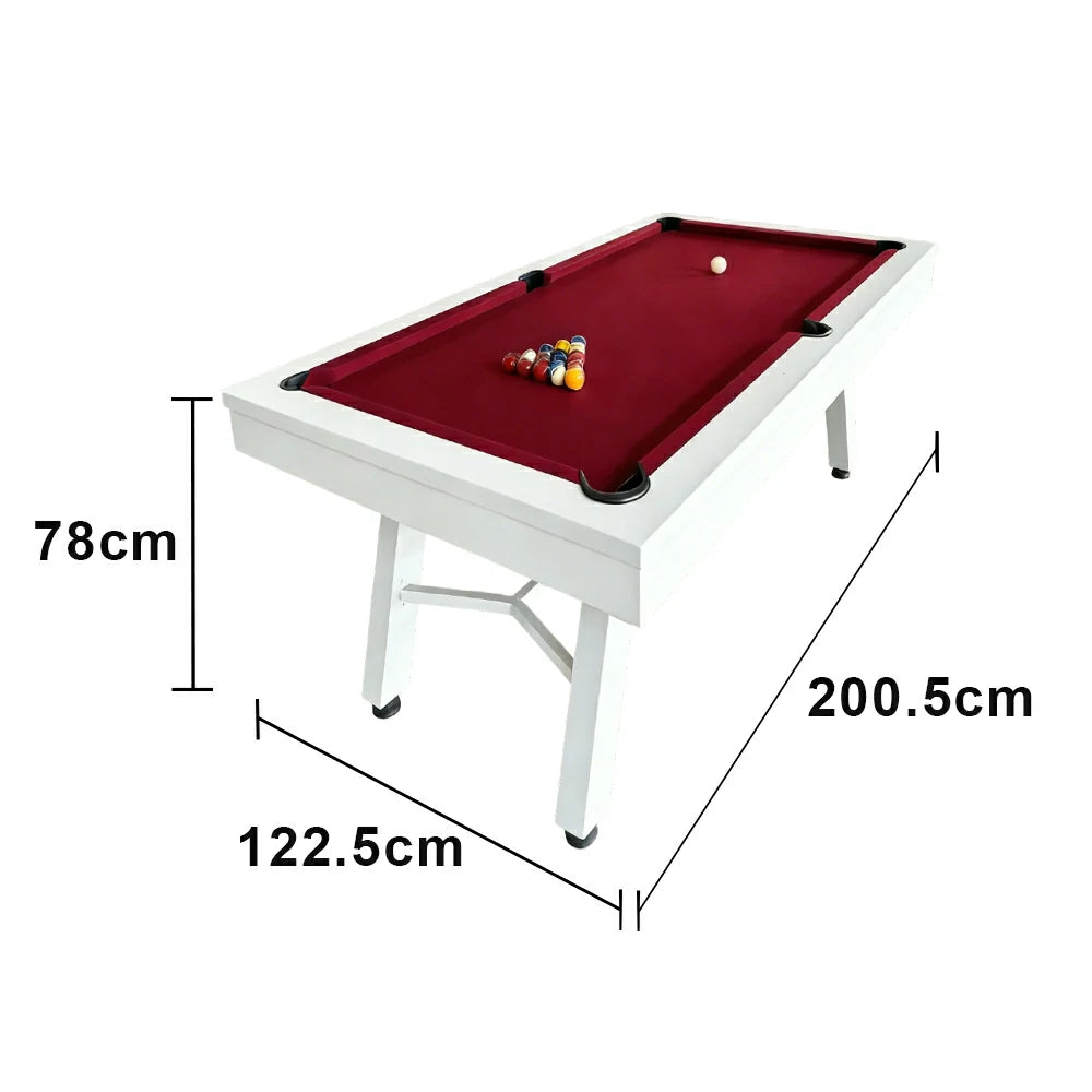 CUETIQ 7FT Outdoor Pool Table - Slanted Leg Design Metal Frame Waterproof Billiard Table for Backyard Patio Games - White & Red
