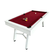 CUETIQ 7FT Outdoor Pool Table - Slanted Leg Design Metal Frame Waterproof Billiard Table for Backyard Patio Games - White & Red