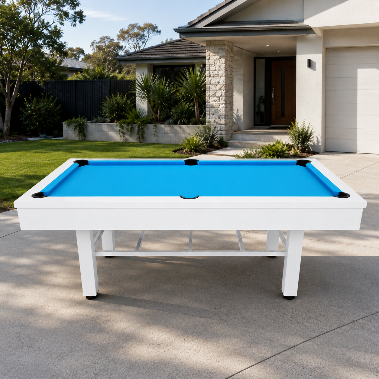 CUETIQ 7FT Outdoor Pool Table - Straight Leg Design Metal Frame Waterproof Billiard Table for Backyard Patio Games - Black & Orange