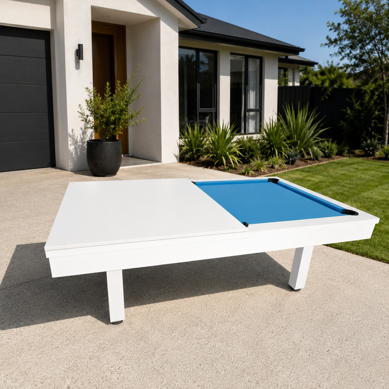 CUETIQ 7FT Outdoor Pool Table - Straight Leg Design Metal Frame Waterproof Billiard Table for Backyard Patio Games - Black & Orange