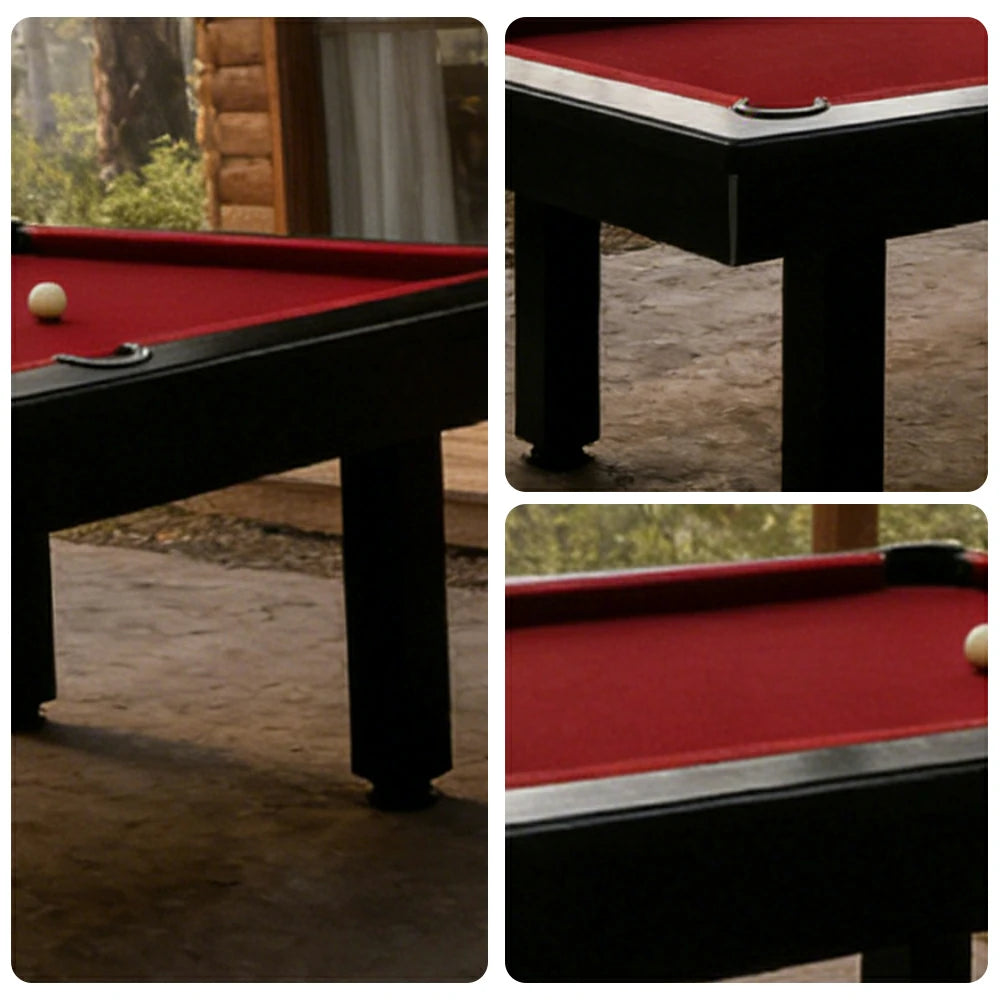 CUETIQ 7FT Outdoor Pool Table - Straight Leg Design Metal Frame Waterproof Billiard Table for Backyard Patio Games - Black & Burgundy