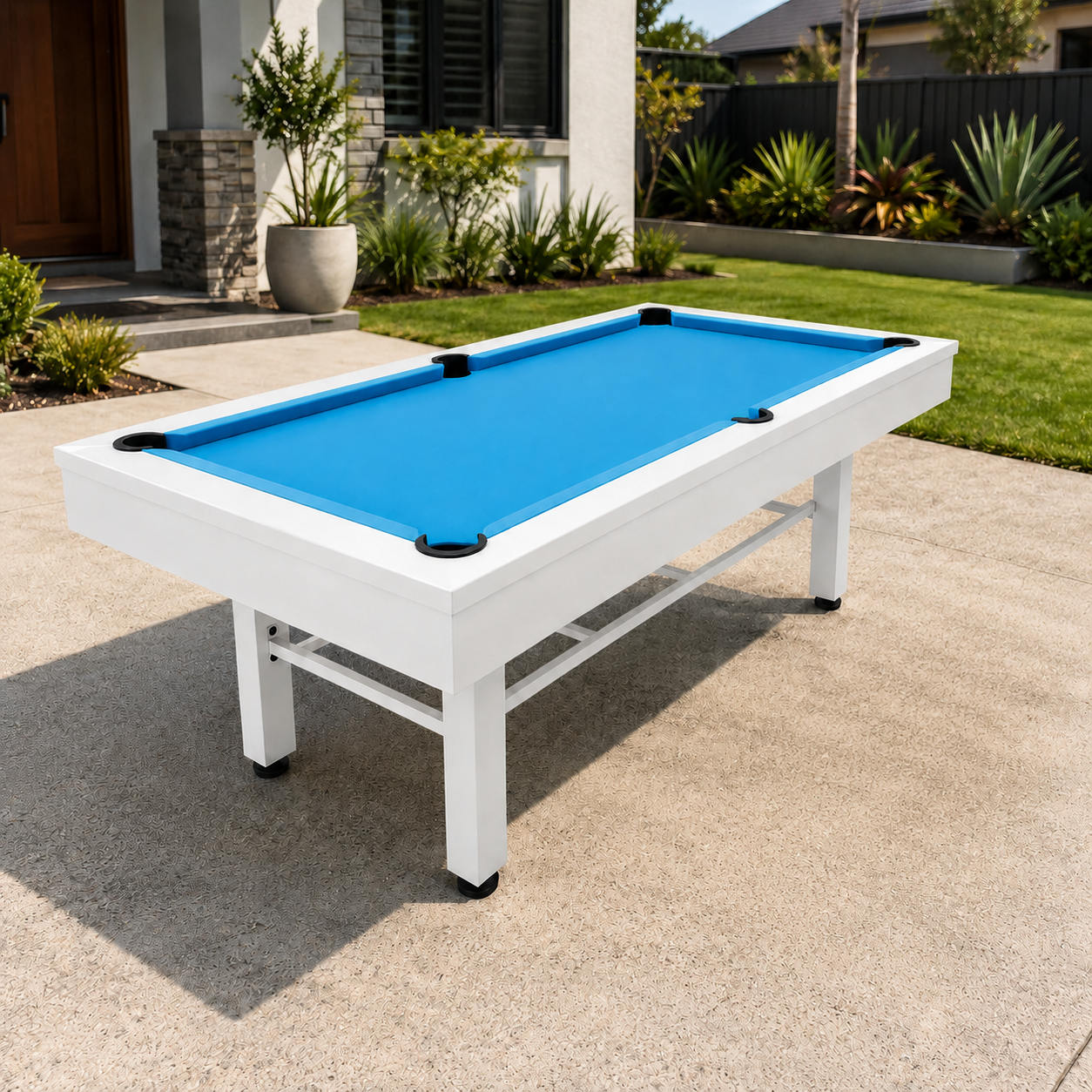 CUETIQ 7FT Outdoor Pool Table - Straight Leg Design Metal Frame Waterproof Billiard Table for Backyard Patio Games - Black & Orange